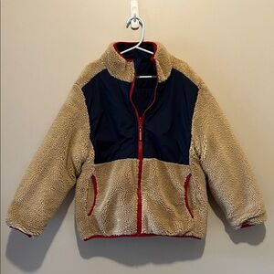 Kids Reversible Tan/Navy/Red Sherpa Jacket